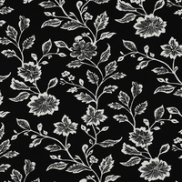 טריקו ויסקוזה פרחים מצויירים על רקע שחור