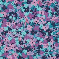 אריג כותנה עמיד במים דפוס פרחים גווני סגול פטרול ומנטה