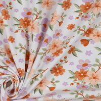 טריקו כותנה אורגני פרחים על רקע לבן דגם שרון