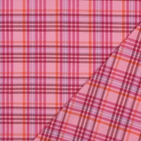 אריג כותנה דפוס משבצות על רקע ורוד