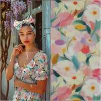 אריג ויסקוזה דפוס פרחי מיים דיגיטלי