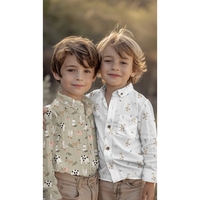 אריג כותנה דפוס אווזים בחווה על רקע ירוק מרווה