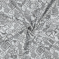 אריג כותנה דפוס רטרו בגווני שחור לבן