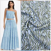 אריג ויסקוזה דפוס עלעלים מאורכים על רקע תכלת חלומי