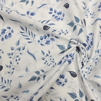 אריג כותנה דפוס עלי אקליפטוס גווני כחול