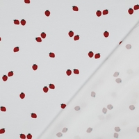 טריקו כותנה אורגני דפוס תותים על רקע לבן