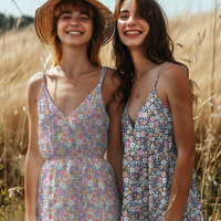 אריג כותנה אורגני דפוס פרחי שדה על רקע סגלגל