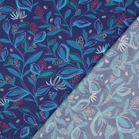 אריג כותנה דפוס עלים דיגיטלי על רקע קובלט