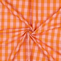 אריג כותנה משבצות גווני כתום וסלמון