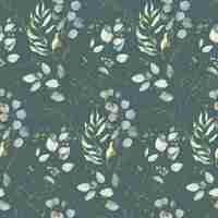 אריג כותנה דפוס דיגיטלי עלי אקליפטוס על רקע ירוק מעושן