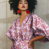 אריג ויסקוזה דפוס בוהו בגווני ורוד ותפוז