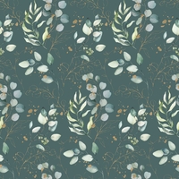 אריג כותנה דפוס דיגיטלי עלי אקליפטוס על רקע ירוק מעושן