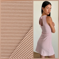 טריקו כותנה פסים דקים גווני חמרה ולבן