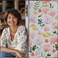 אריג דאבל טטרה דפוס פרחים מוציירים רקע לבן