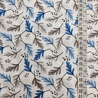 אריג כותנה דפוס עלעלים גווני כחול