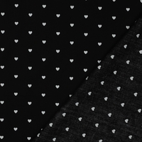 ארג כותנה שחור דפוס לבבות לבנים