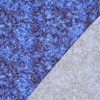 אריג ויסקוזה דפוס עלעלים דיגיטלי על רקע קובלט