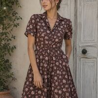 אריג כותנה דפוס פרחים כפרי רקע חום