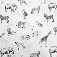 אריג כותנה דפוס חיות הג'ונגל בשחור לבן