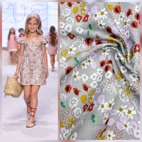 אריג כותנה פרחים בסגנון כפרי על רקע אפור דגם מאי