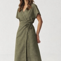 אריג פשתן מכובס צבע ירוק זית