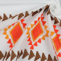 אריג כותנה וואל רקמה בגוונים חום וכתום