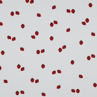 טריקו כותנה אורגני דפוס תותים על רקע לבן