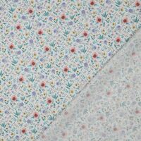 אריג כותנה דפוס פרחים דיגיטלי עדינים על רקע לבן