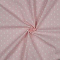 אריג כותנה נקודות לבן על רקע ורוד בייבי