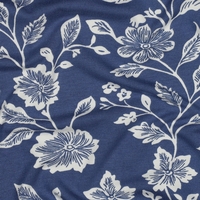 טריקו ויסקוזה דפוס פרחים מצויירים על רקע כחול
