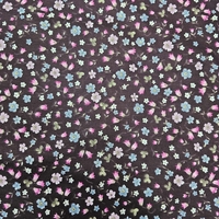 אריג כותנה דפוס פרחים קטנים על רקע חציל כהה