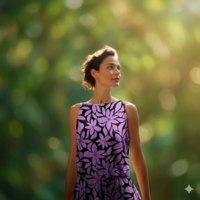 אריג ויסקוזה דפוס בסטייל טרופי רך גווני לילך נייבי