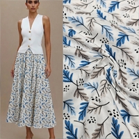 אריג כותנה דפוס עלעלים גווני כחול