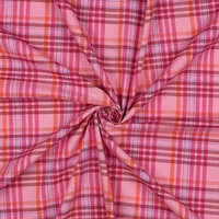 אריג כותנה דפוס משבצות על רקע ורוד