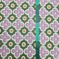 אריג קנבס דפוס פרחים גווני סגול רך וירוק דגם שיר