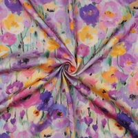 אריג ויסקוזה סטן דפוס פרחים דיגיטלי בגוונים רכים