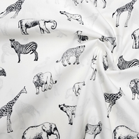 אריג כותנה דפוס חיות הג'ונגל בשחור לבן