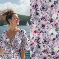 אריג ויסקוזה ECOVERO דפוס פרחים דיגיטלי גווני סגול מעושן