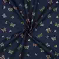 אריג כותנה דפוס פרפרים על רקע כחול כהה