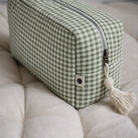 אריג כותנה משבצות פפיטה גווני ירוק לבן