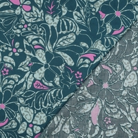 אריג כותנה סטן דפוס עלים טרופיים על רקע ירוק