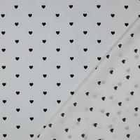אריג כותנה לבן דפוס לבבות שחורים