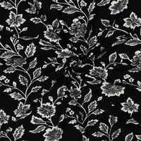 טריקו ויסקוזה פרחים מצויירים על רקע שחור