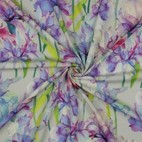 אריג ויסקוזה דפוס פרחי אירוס דיגיטלי בגוונים רכים