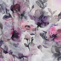 אריג ויסקוזה ECOVERO דפוס פרחים דיגיטלי גווני סגול מעושן