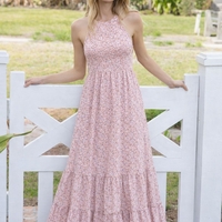 אריג כותנה דפוס פרחים קטנים על רקע פודרה דגם בר