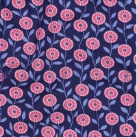 אריג כותנה דפוס פריחה כפרית בגווני כחול