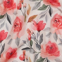 אריג כותנה וואל דפוס שושנים רקע לבן