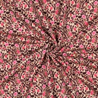 פרנץ טרי דפוס פרחים עדינים סגלגלים ורדרדים על רקע בז