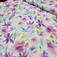 אריג ויסקוזה טנסל דפוס פריחת האקוורל בגווני לבנדר ירוק